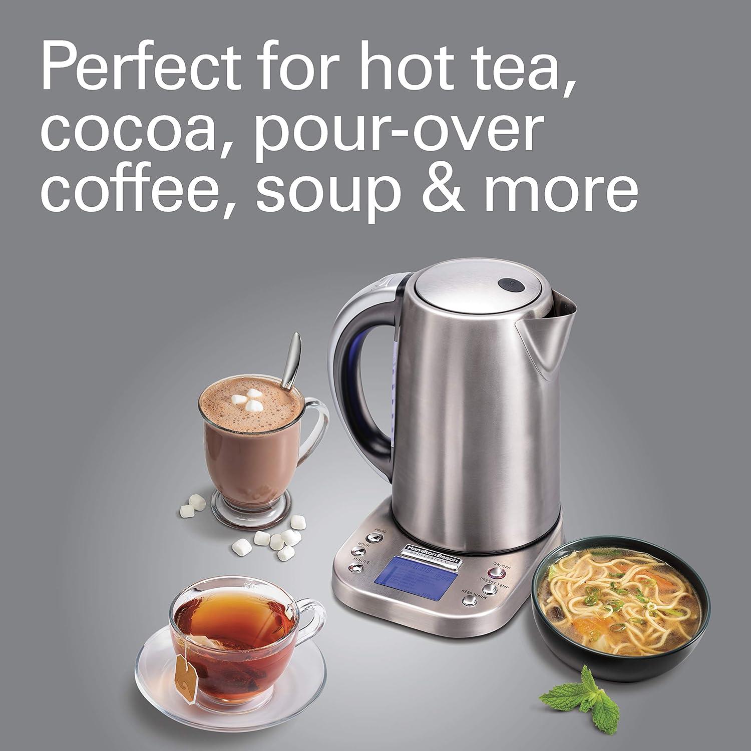 image:imageHamilton Beach Professional Digital LCD Temperature Control Electric Tea Kettle Water Boiler amp Heater 17 Liter Fast Boiling 1500 Watts Cordless AutoShutoff amp BoilDry Protection Silver 41028