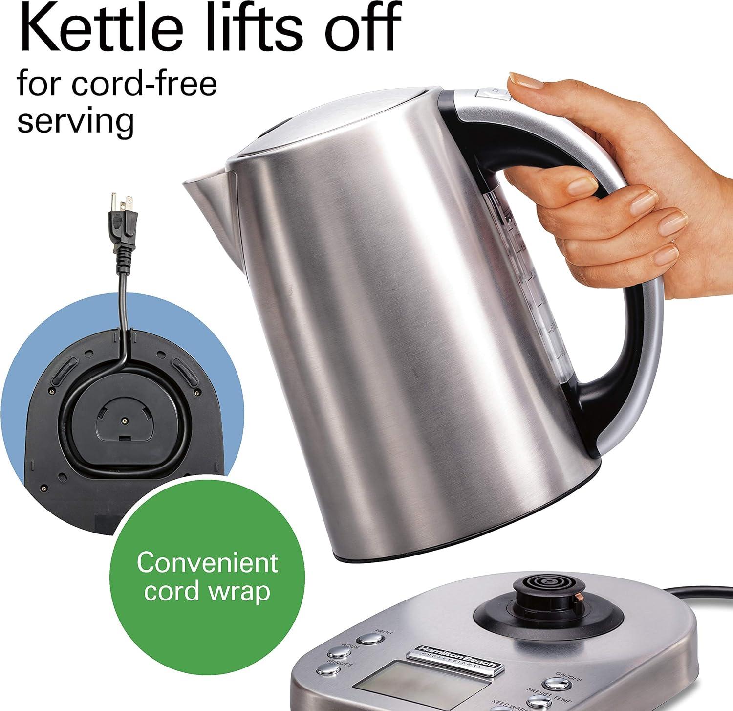 image:imageHamilton Beach Professional Digital LCD Temperature Control Electric Tea Kettle Water Boiler amp Heater 17 Liter Fast Boiling 1500 Watts Cordless AutoShutoff amp BoilDry Protection Silver 41028
