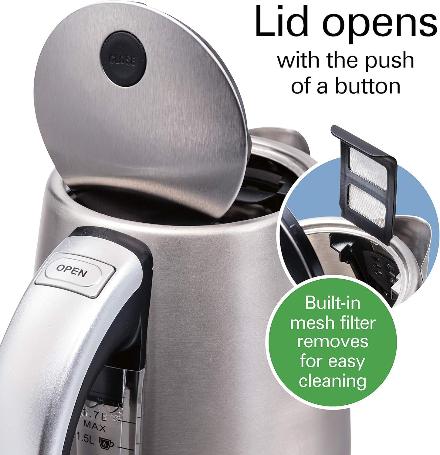 image:imageHamilton Beach Professional Digital LCD Temperature Control Electric Tea Kettle Water Boiler amp Heater 17 Liter Fast Boiling 1500 Watts Cordless AutoShutoff amp BoilDry Protection Silver 41028