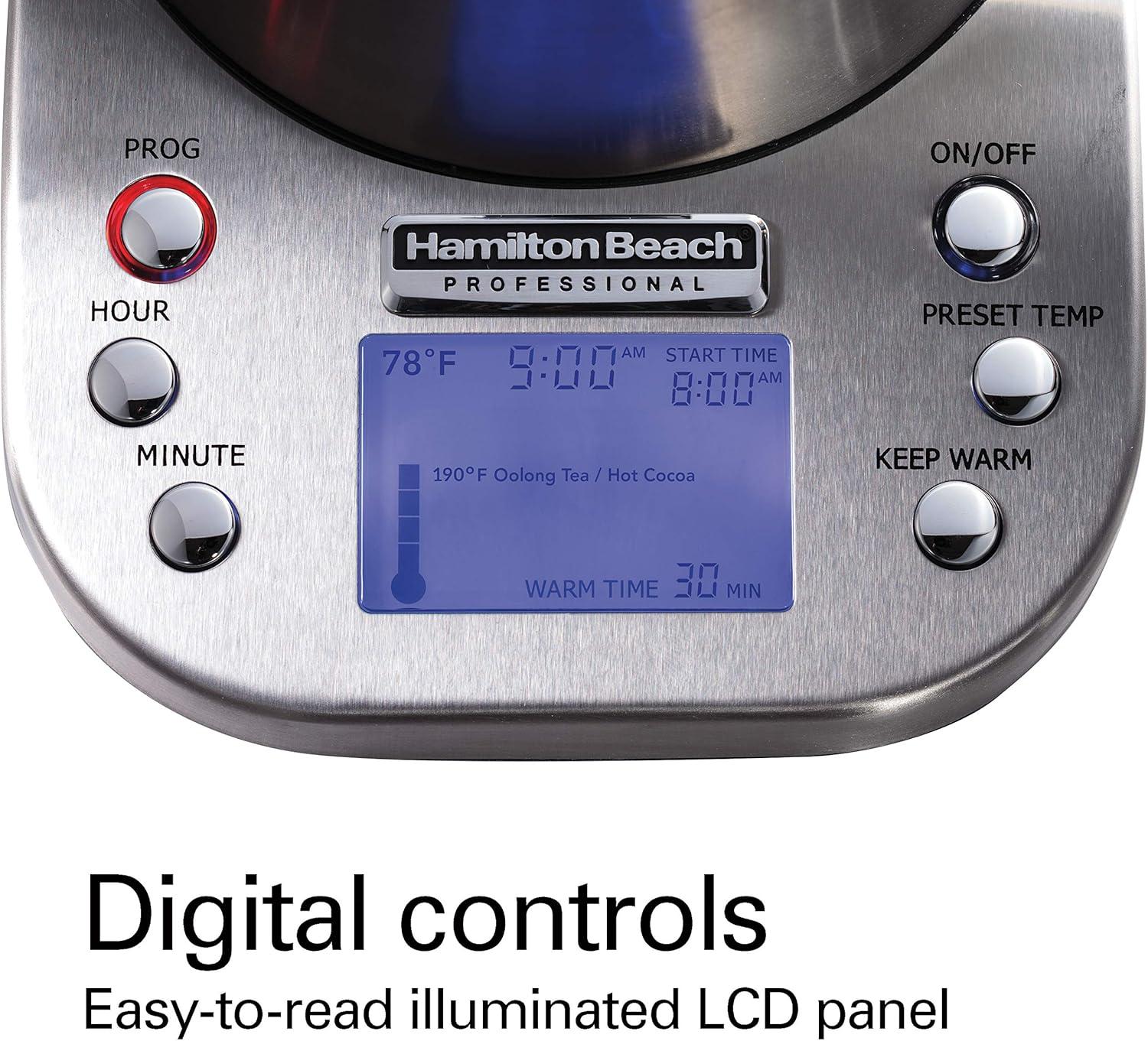 image:imageHamilton Beach Professional Digital LCD Temperature Control Electric Tea Kettle Water Boiler amp Heater 17 Liter Fast Boiling 1500 Watts Cordless AutoShutoff amp BoilDry Protection Silver 41028