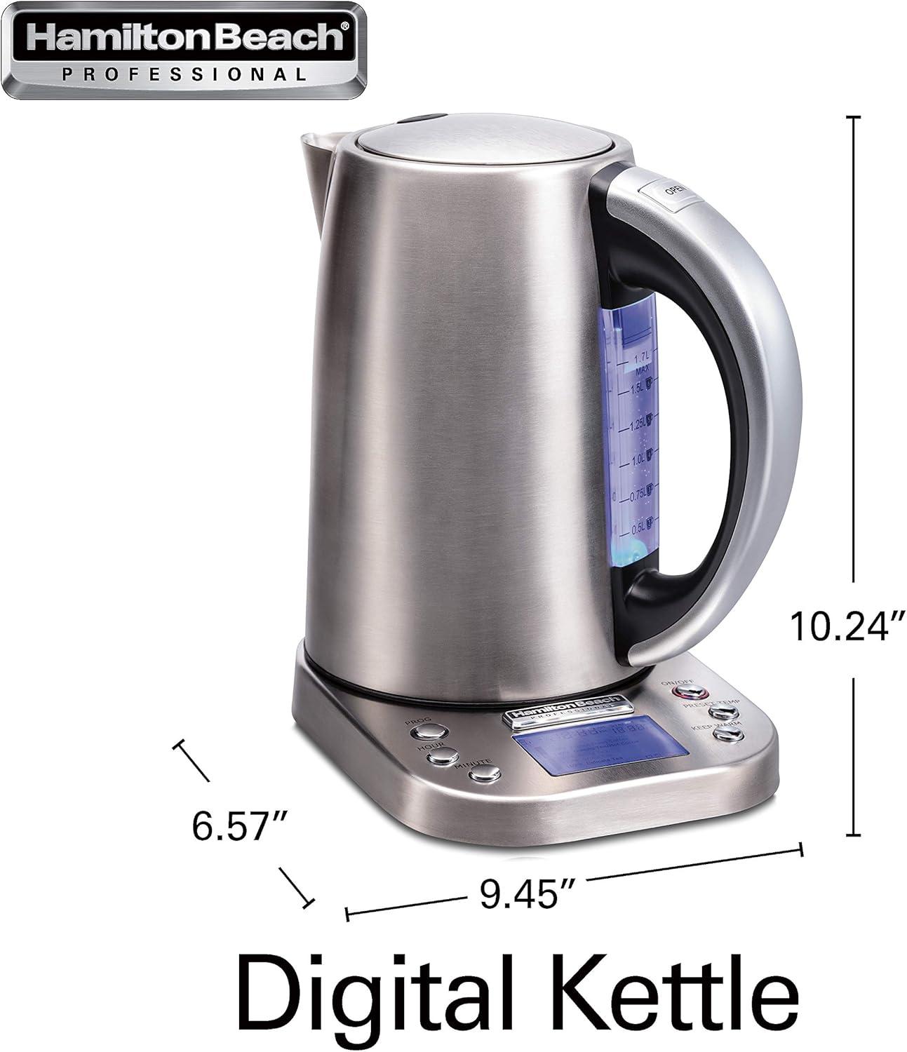 image:imageHamilton Beach Professional Digital LCD Temperature Control Electric Tea Kettle Water Boiler amp Heater 17 Liter Fast Boiling 1500 Watts Cordless AutoShutoff amp BoilDry Protection Silver 41028