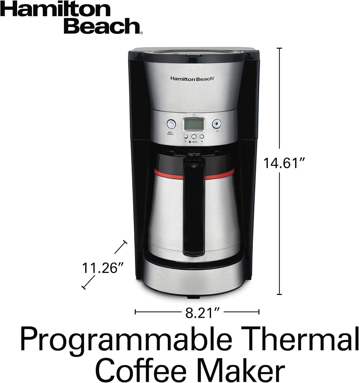 image:imageHamilton Beach Programmable Coffee Maker with 10 Cup Thermal Carafe 3 Brewing Options Auto Shutoff amp Pause and Pour Stainless Steel 46899RStainless Steel