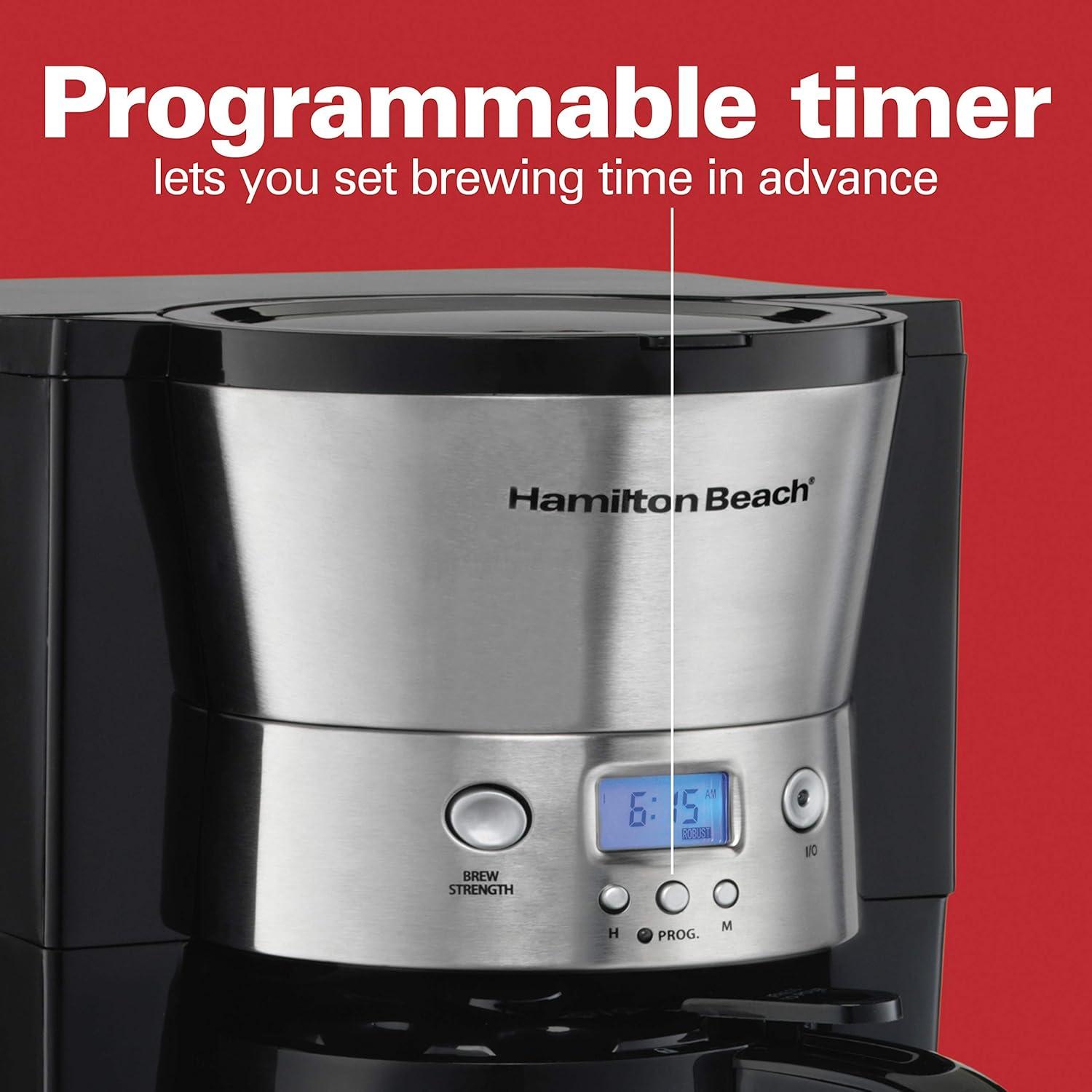 image:imageHamilton Beach Programmable Coffee Maker with 10 Cup Thermal Carafe 3 Brewing Options Auto Shutoff amp Pause and Pour Stainless Steel 46899RStainless Steel