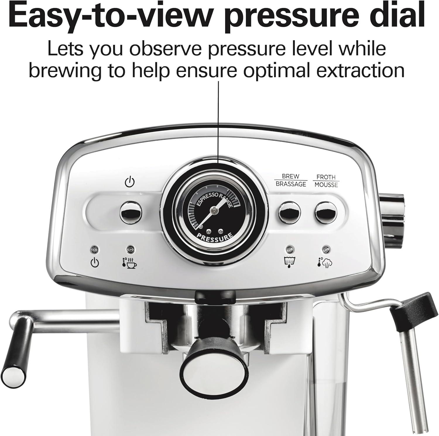 image:imageHamilton Beach Slide amp Lock Espresso Machine With Milk Frother Steam Wand For Cappuccino amp Latte 15 Bar Pump and Two Spouts Removable Reservoir Compact Retro Design Black 40730White