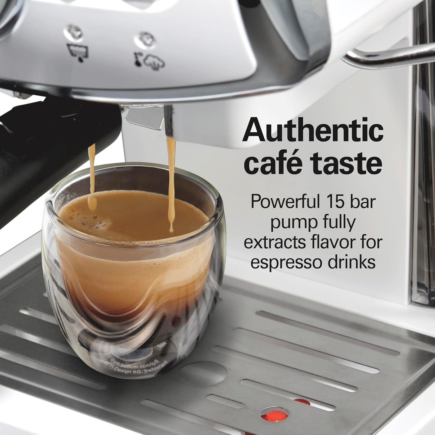 image:imageHamilton Beach Slide amp Lock Espresso Machine With Milk Frother Steam Wand For Cappuccino amp Latte 15 Bar Pump and Two Spouts Removable Reservoir Compact Retro Design Black 40730White