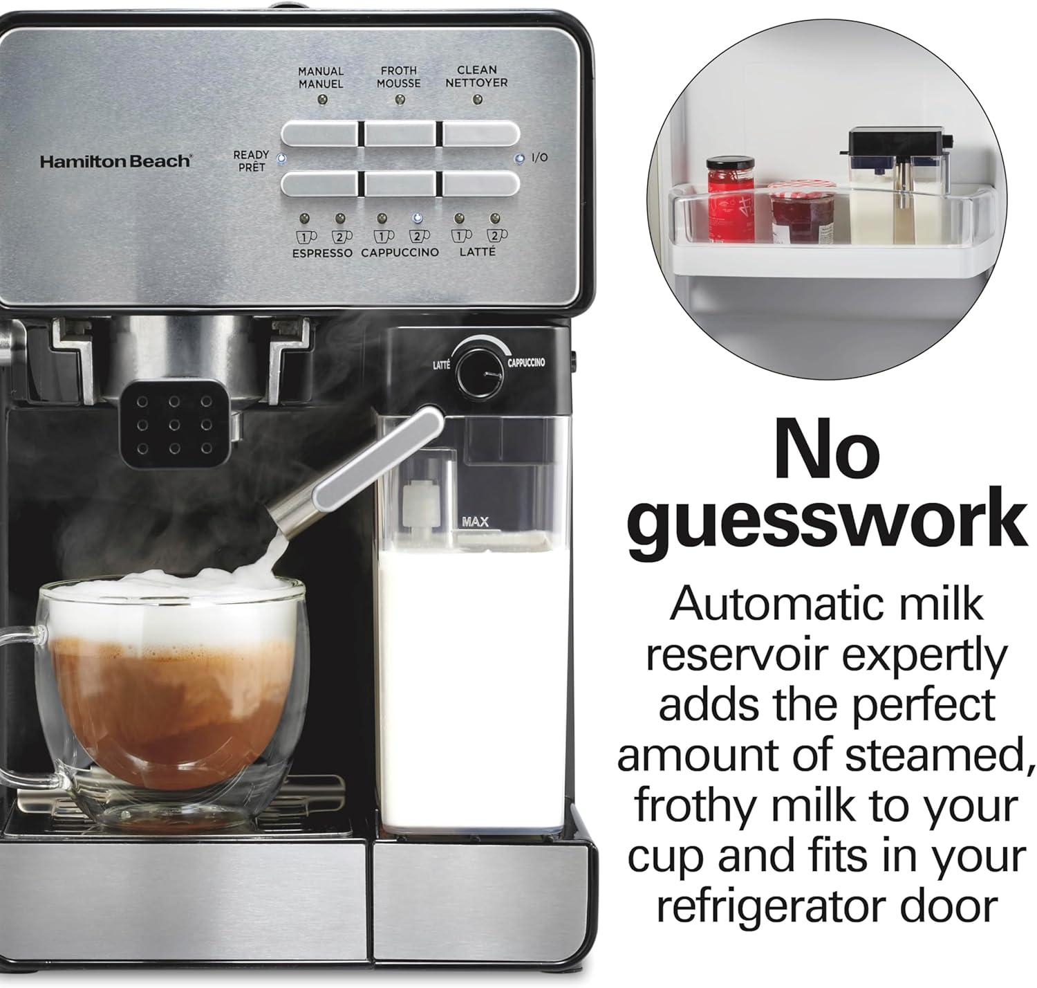 image:imageHamilton Beach Slide and Lock Espresso Machine Programmable Coffee Maker for CafQuality Cappuccino amp Latte 15 Bar Pump Milk Frother Steamer Wand 70 oz Removable Reservoir Black 40750