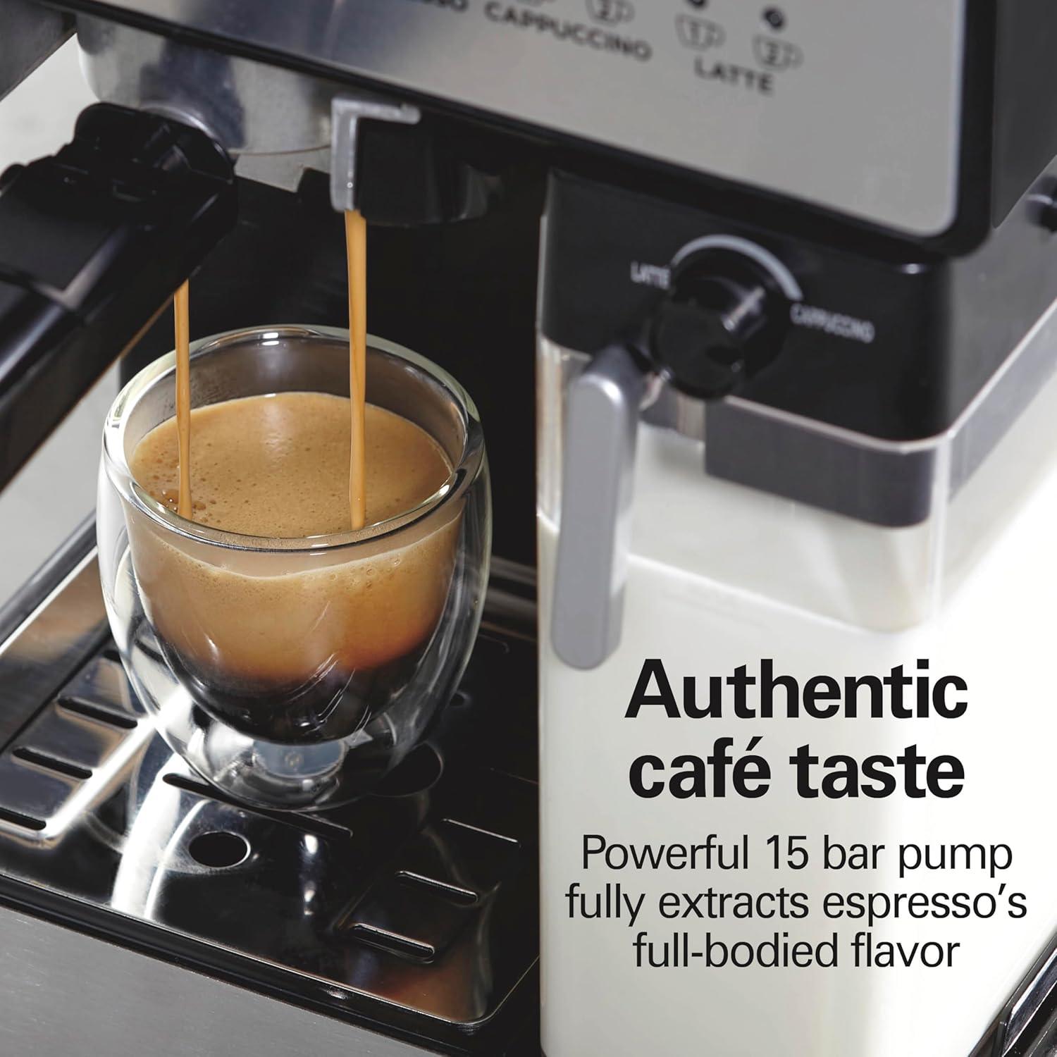 image:imageHamilton Beach Slide and Lock Espresso Machine Programmable Coffee Maker for CafQuality Cappuccino amp Latte 15 Bar Pump Milk Frother Steamer Wand 70 oz Removable Reservoir Black 40750
