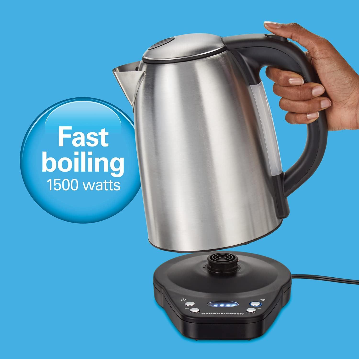 image:imageHamilton Beach Smart Electric Tea Kettle amp Water Boiler Works with Alexa 17 Liter Fast Boiling 1500 Watts Cordless Keep Warm AutoShutoff amp BoilDry Protection Stainless Steel 41036