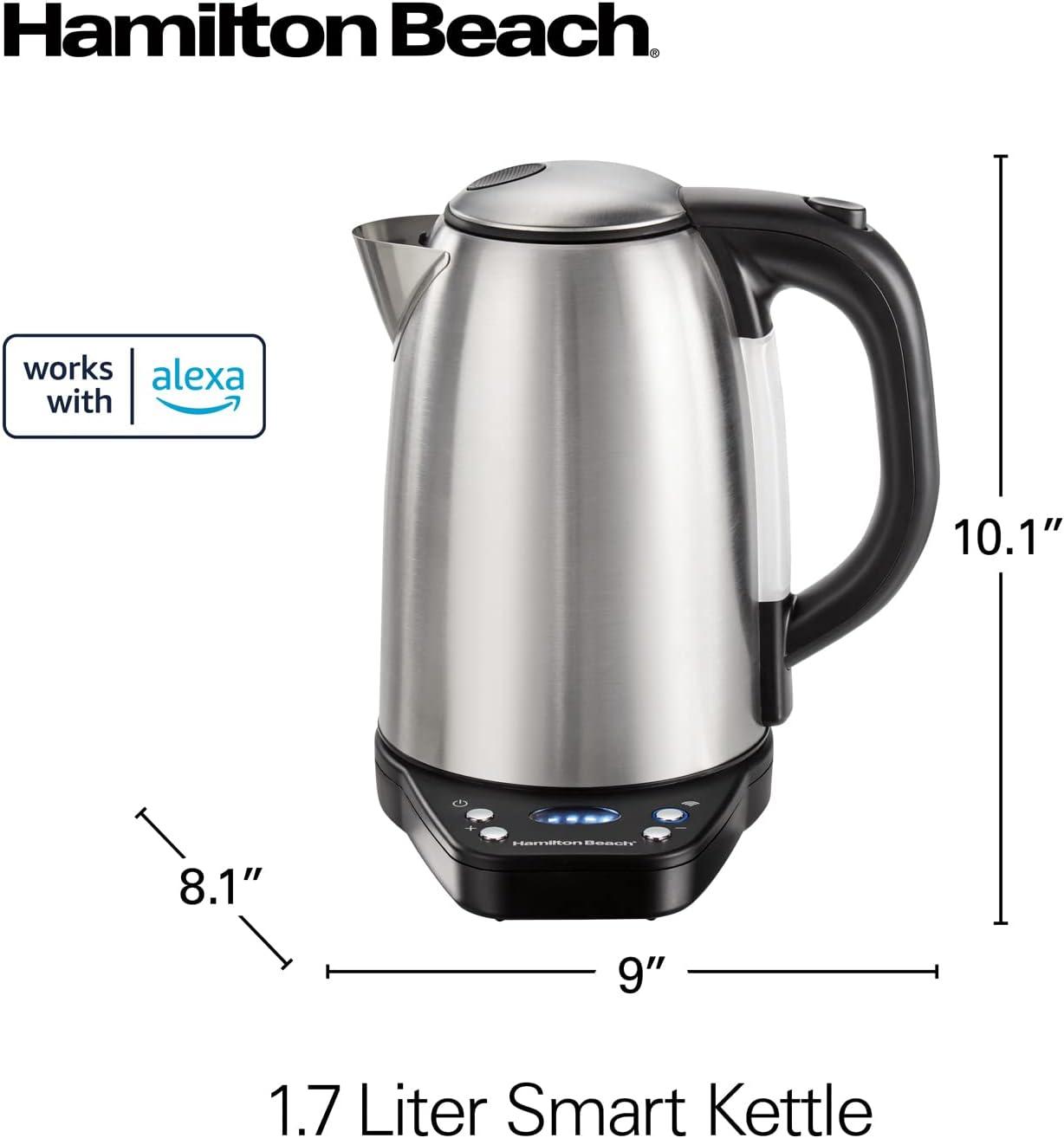 image:imageHamilton Beach Smart Electric Tea Kettle amp Water Boiler Works with Alexa 17 Liter Fast Boiling 1500 Watts Cordless Keep Warm AutoShutoff amp BoilDry Protection Stainless Steel 41036