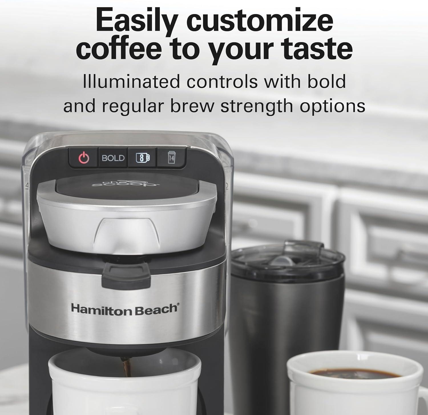 image:imageHamilton Beach The Scoop Single Serve Coffee Maker amp Fast Grounds Brewer for 814oz Cups Brews in Minutes 40oz Removable Reservoir Stainless Steel 49987Silver