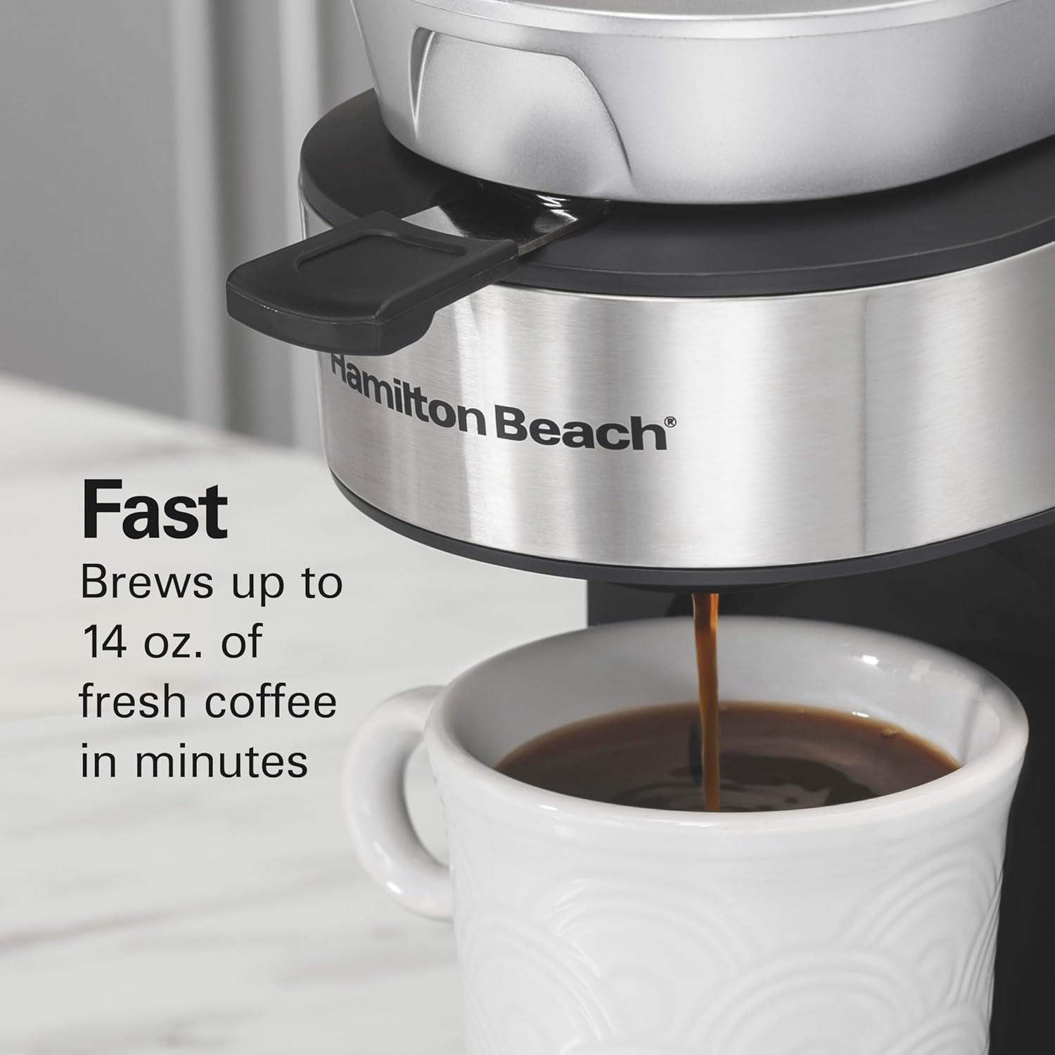image:imageHamilton Beach The Scoop Single Serve Coffee Maker amp Fast Grounds Brewer for 814oz Cups Brews in Minutes 40oz Removable Reservoir Stainless Steel 49987Silver