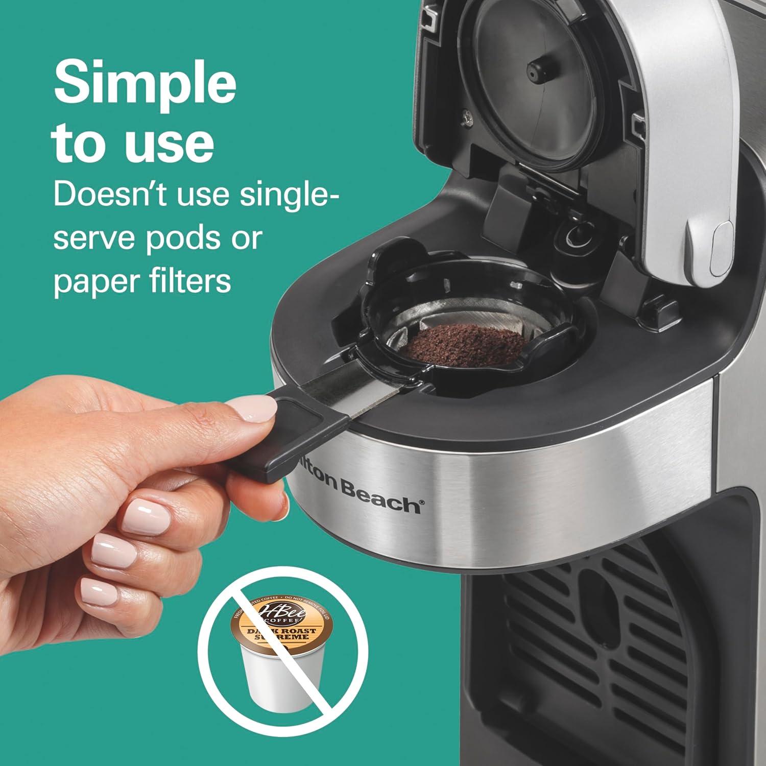 image:imageHamilton Beach The Scoop Single Serve Coffee Maker amp Fast Grounds Brewer for 814oz Cups Brews in Minutes 40oz Removable Reservoir Stainless Steel 49987Silver