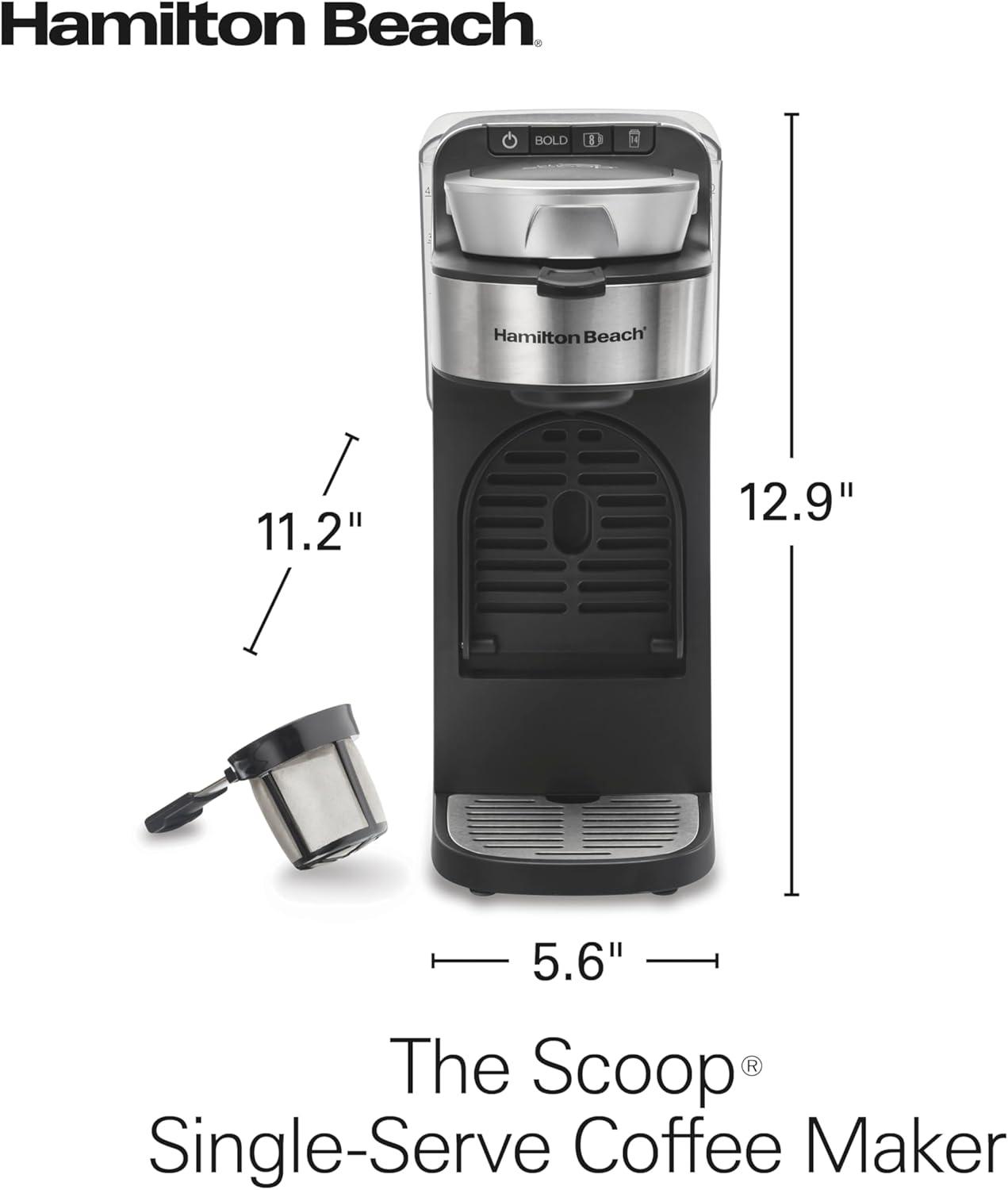 image:imageHamilton Beach The Scoop Single Serve Coffee Maker amp Fast Grounds Brewer for 814oz Cups Brews in Minutes 40oz Removable Reservoir Stainless Steel 49987Silver