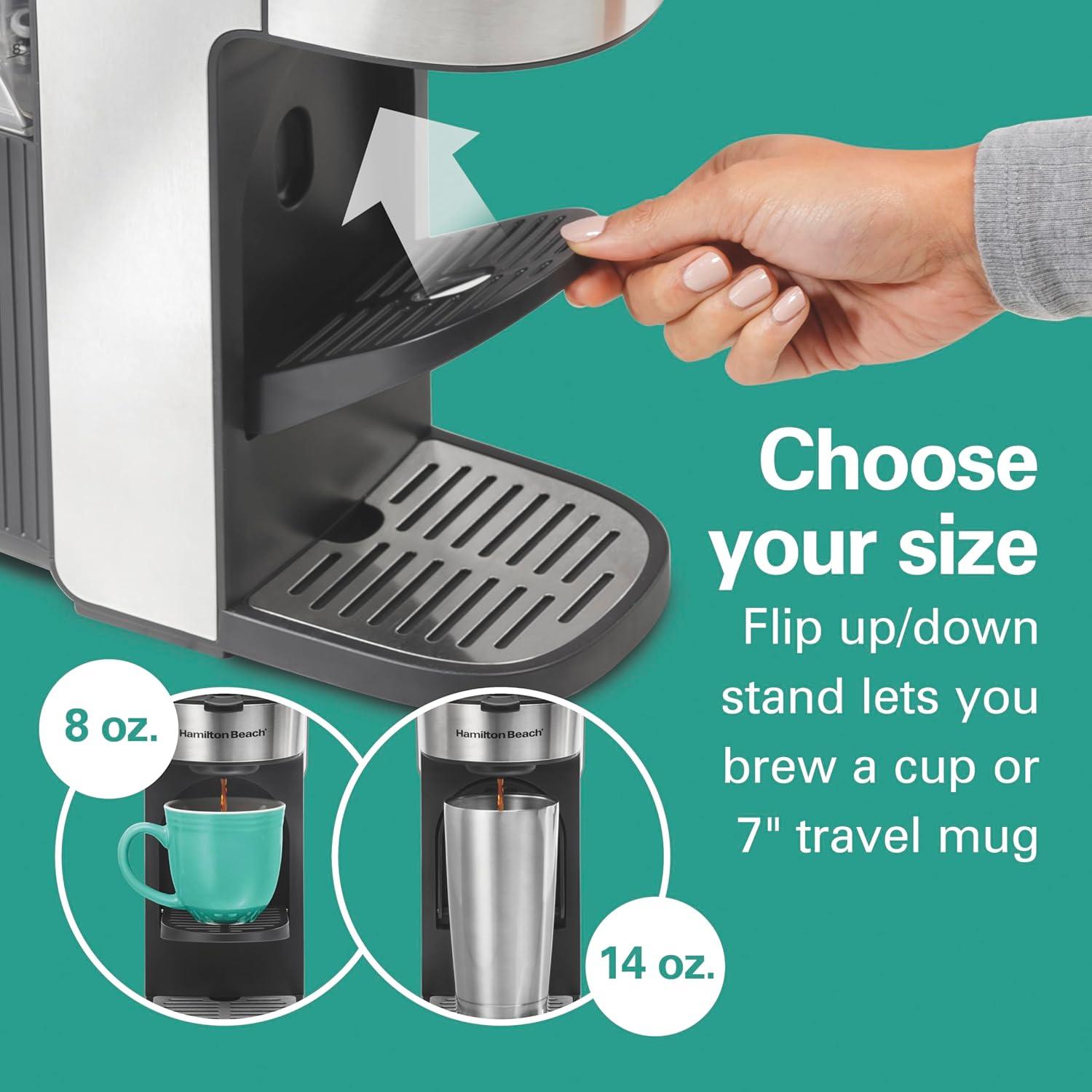 image:imageHamilton Beach The Scoop Single Serve Coffee Maker amp Fast Grounds Brewer for 814oz Cups Brews in Minutes 40oz Removable Reservoir Stainless Steel 49987Silver