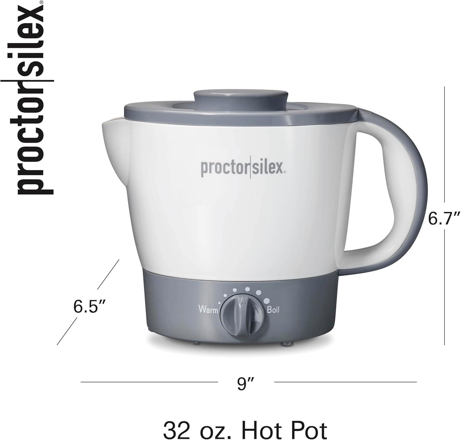 image:imageProctor Silex 32oz Adjustable Temperature Hot Pot Electric Kettle for Tea Boiling Water Cooking Ramen Noodles and Soup PFASFree Nonstick Coating White 48507MNWhite