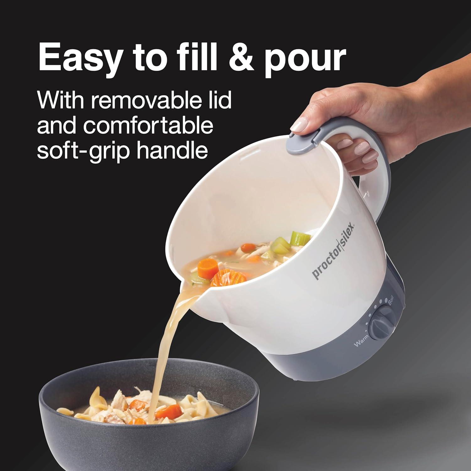 image:imageProctor Silex 32oz Adjustable Temperature Hot Pot Electric Kettle for Tea Boiling Water Cooking Ramen Noodles and Soup PFASFree Nonstick Coating White 48507MNWhite