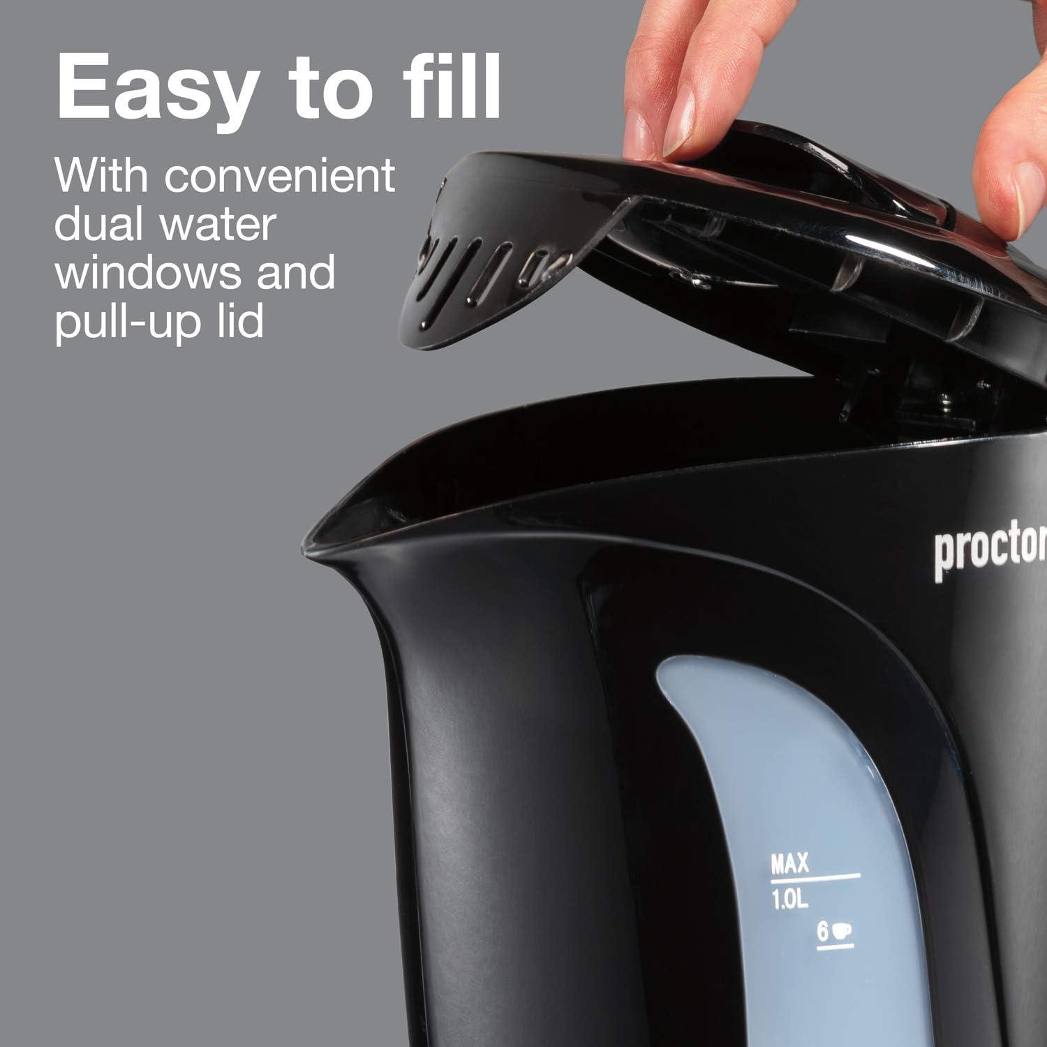 image:imageProctor Silex Electric Tea Kettle Water Boiler amp Heater AutoShutoff amp BoilDry Protection 1000 Watts for Fast Boiling 1 Liter WhiteBlack
