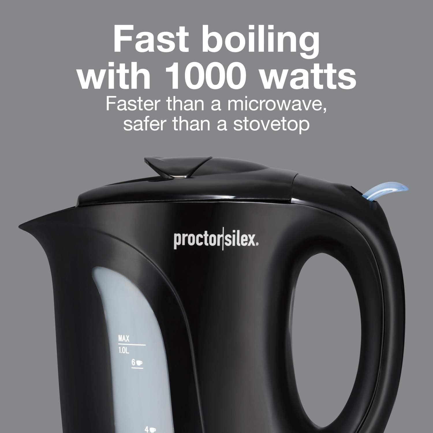 image:imageProctor Silex Electric Tea Kettle Water Boiler amp Heater AutoShutoff amp BoilDry Protection 1000 Watts for Fast Boiling 1 Liter WhiteBlack
