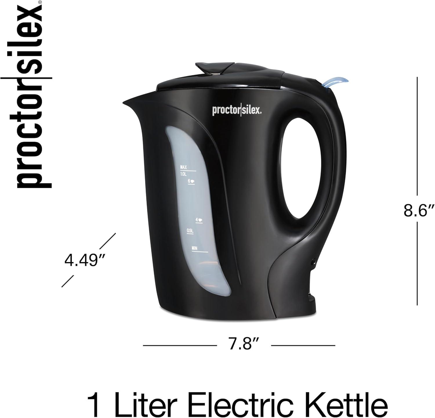 image:imageProctor Silex Electric Tea Kettle Water Boiler amp Heater AutoShutoff amp BoilDry Protection 1000 Watts for Fast Boiling 1 Liter WhiteBlack