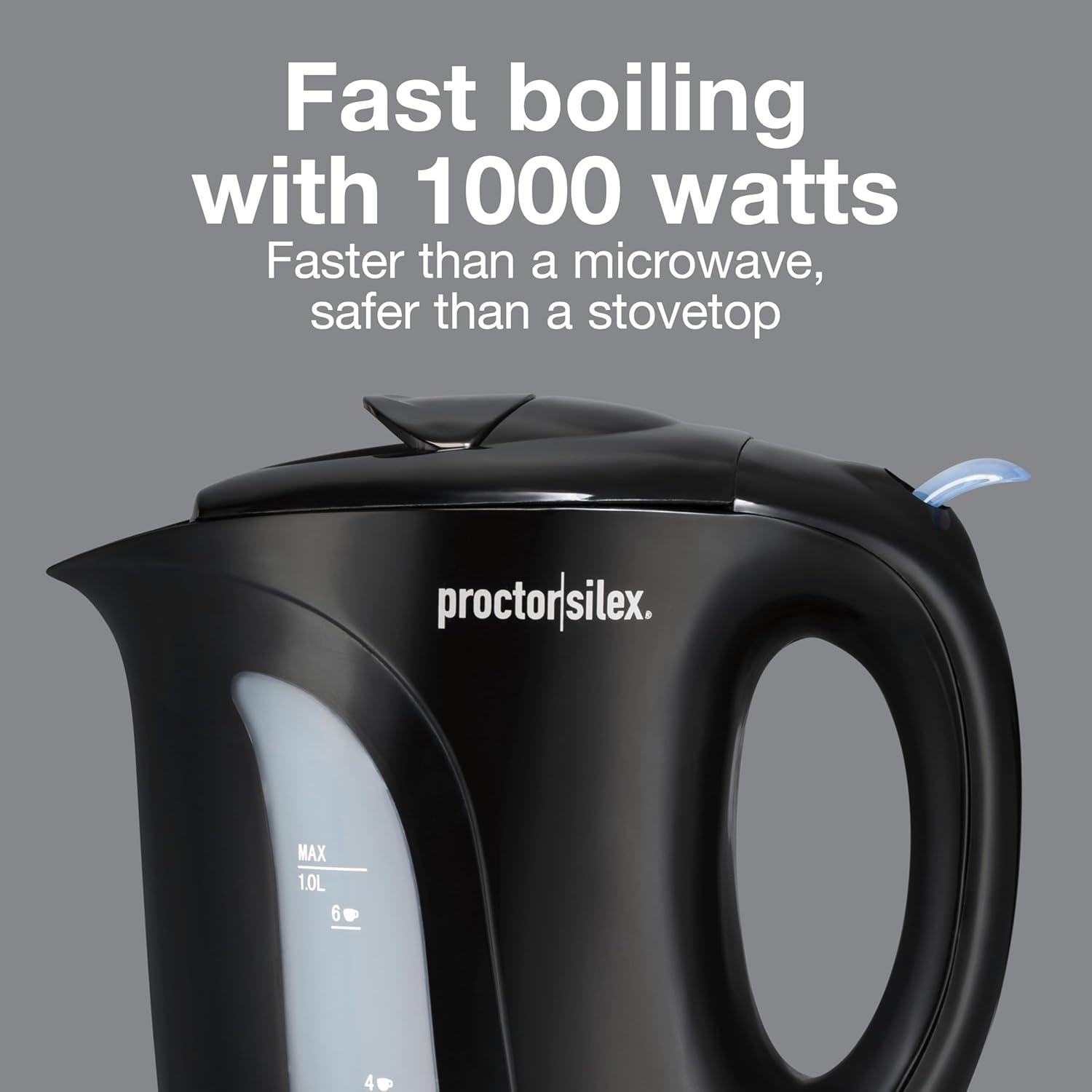 image:imageProctor Silex Electric Tea Kettle Water Boiler amp Heater AutoShutoff amp BoilDry Protection 1000 Watts for Fast Boiling 1 Liter WhiteBlack
