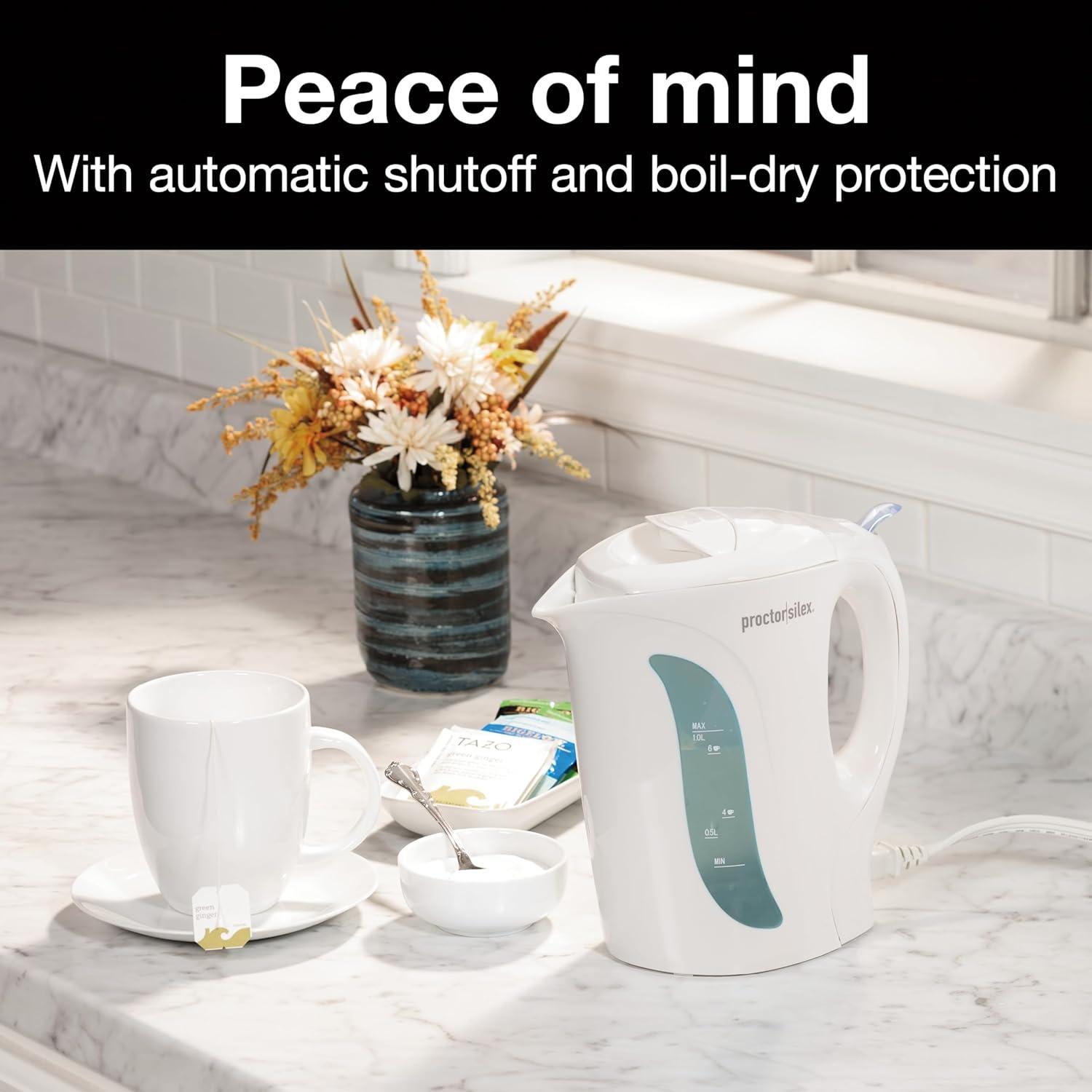 image:imageProctor Silex Electric Tea Kettle Water Boiler amp Heater AutoShutoff amp BoilDry Protection 1000 Watts for Fast Boiling 1 Liter WhiteWhite