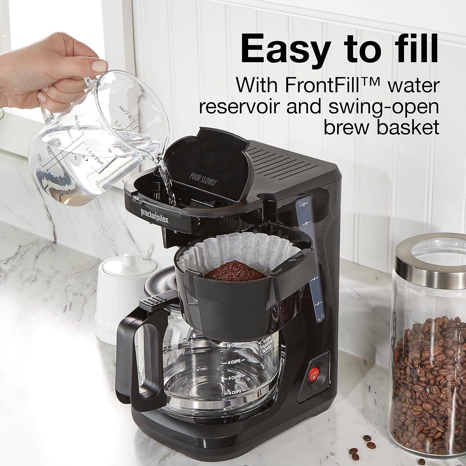 image:imageProctor Silex FrontFill Drip Coffee Maker Digital amp Programmable 12 Cup Glass Carafe Black and Silver 43685PSCompact