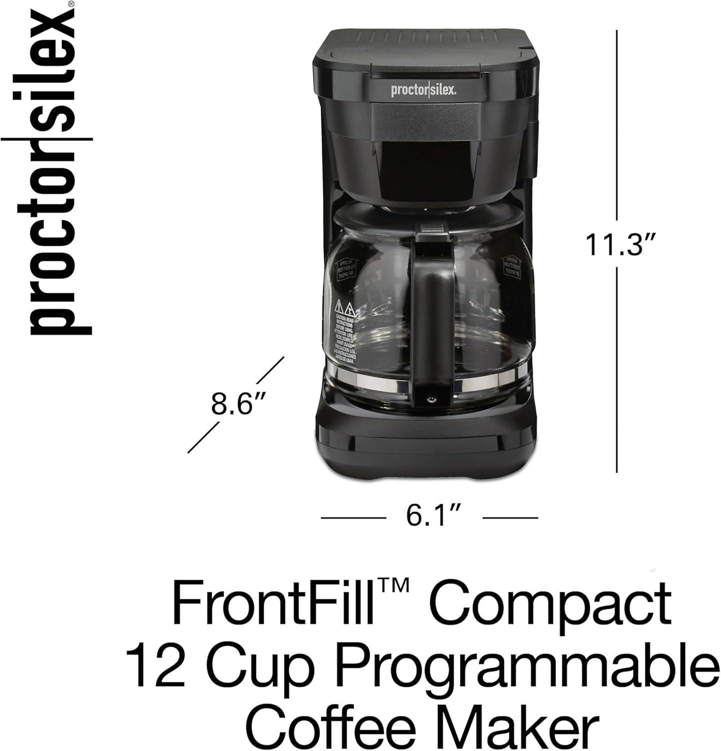 image:imageProctor Silex FrontFill Drip Coffee Maker Digital amp Programmable 12 Cup Glass Carafe Black and Silver 43685PSCompact