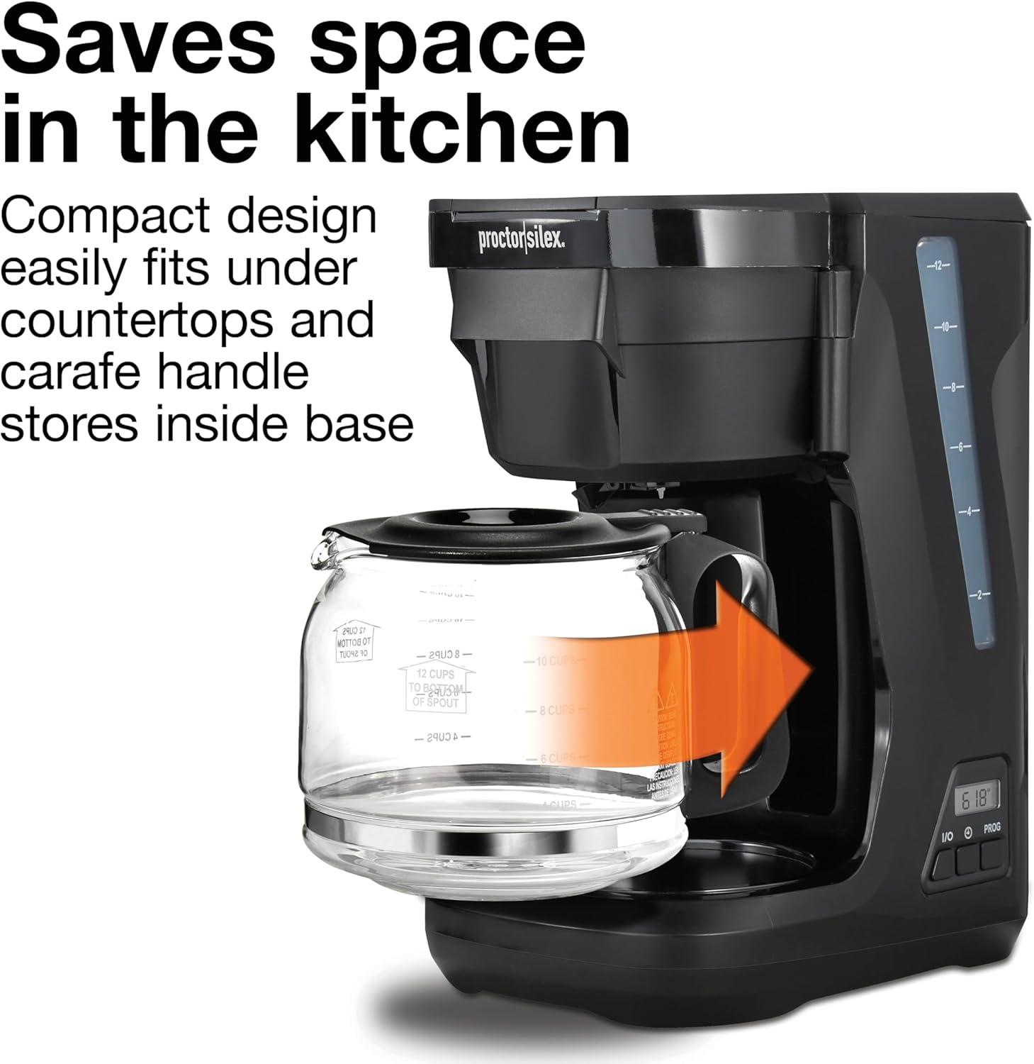 image:imageProctor Silex FrontFill Drip Coffee Maker Digital amp Programmable 12 Cup Glass Carafe Black and Silver 43685PSCompact