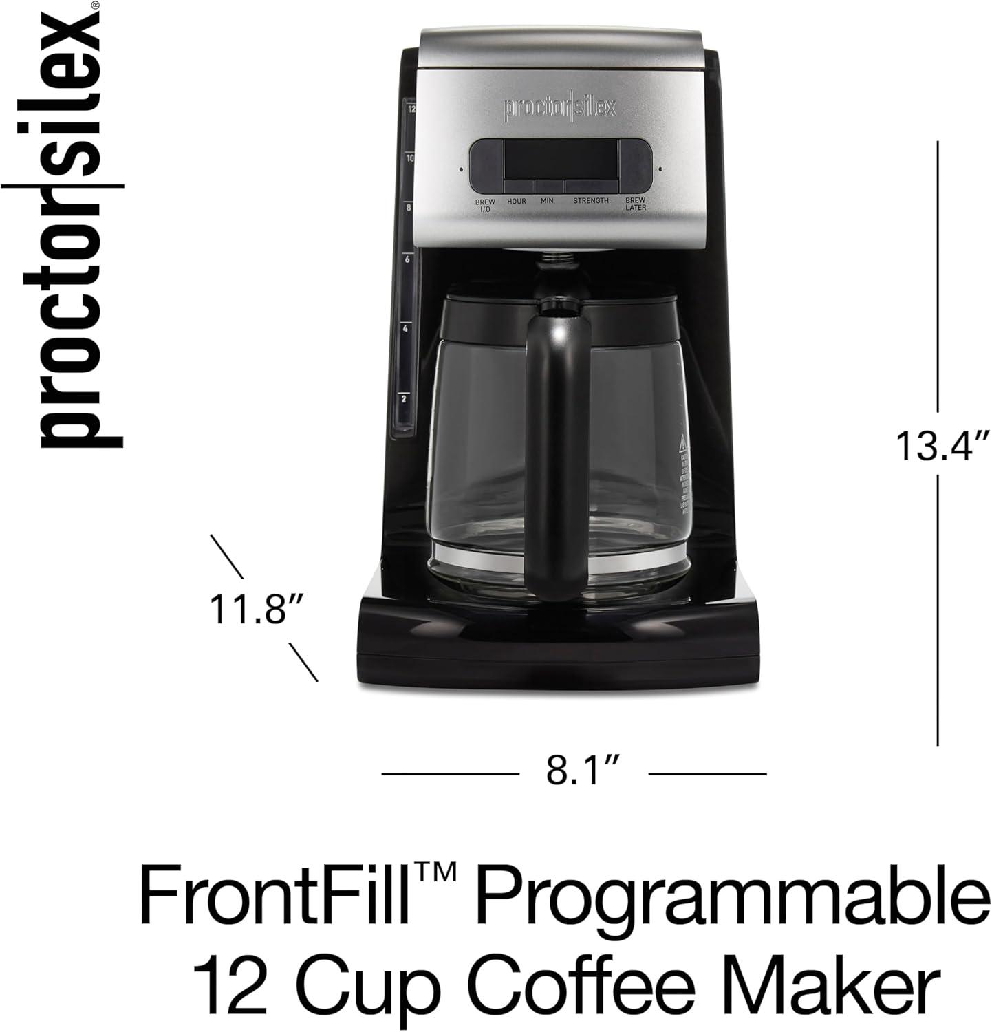 image:imageProctor Silex Platinum Series FrontFill Drip Coffee Maker Digital amp Programmable 12 Cup Glass Carafe Black and Silver 4368712 Cup Digital Programmable