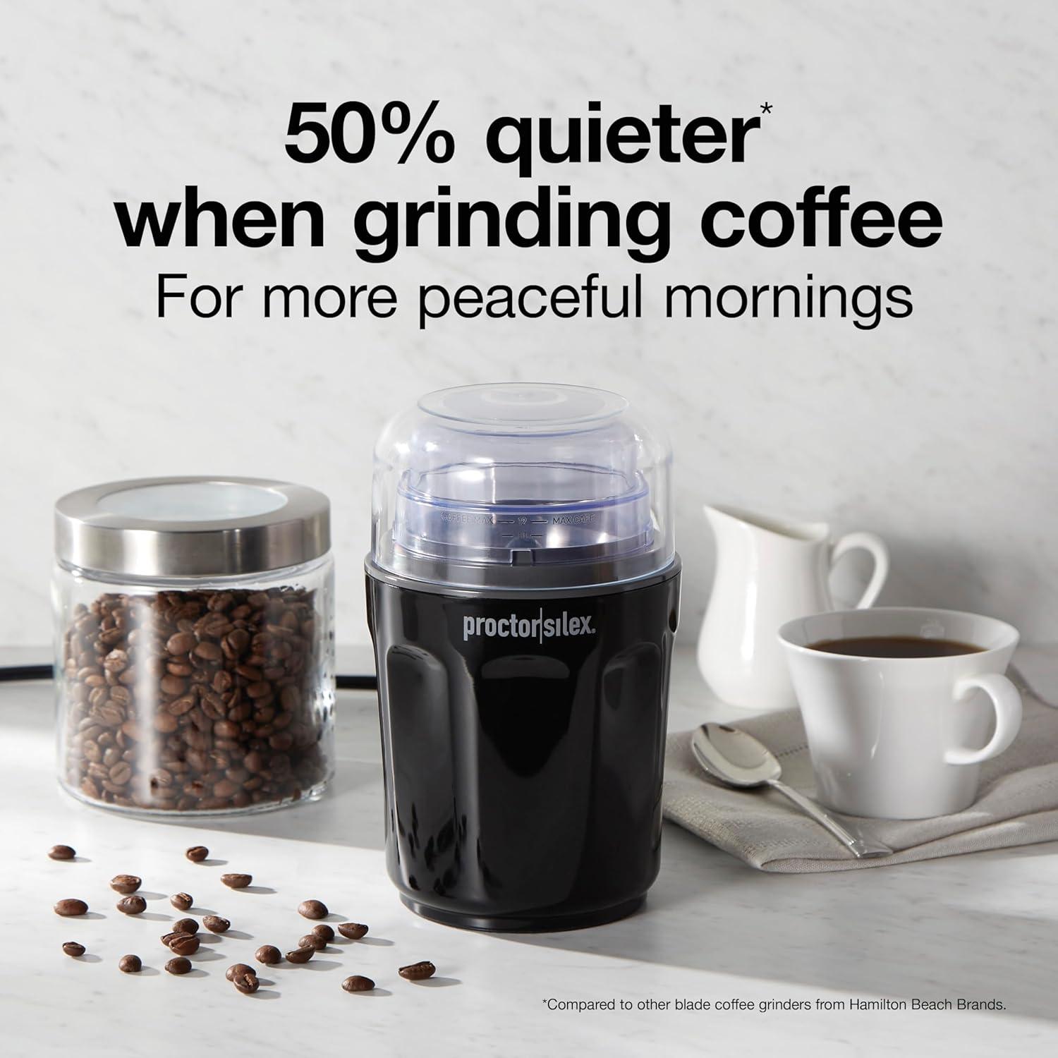 image:imageProctor Silex Sound Shield Electric Coffee Grinder for Quiet Grinding Stainless Steel Blades Beans Spices and More 12 Cups Black 8040212 Cups