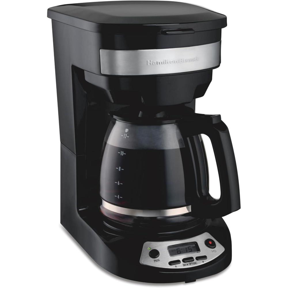 image:imageHamilton Beach 12 Cup Programmable Drip Coffee Maker Machine Regular amp Bold Brew Options Auto Pause and Pour Glass Carafe Black Stainless 46293JBlack with Stainless Accents