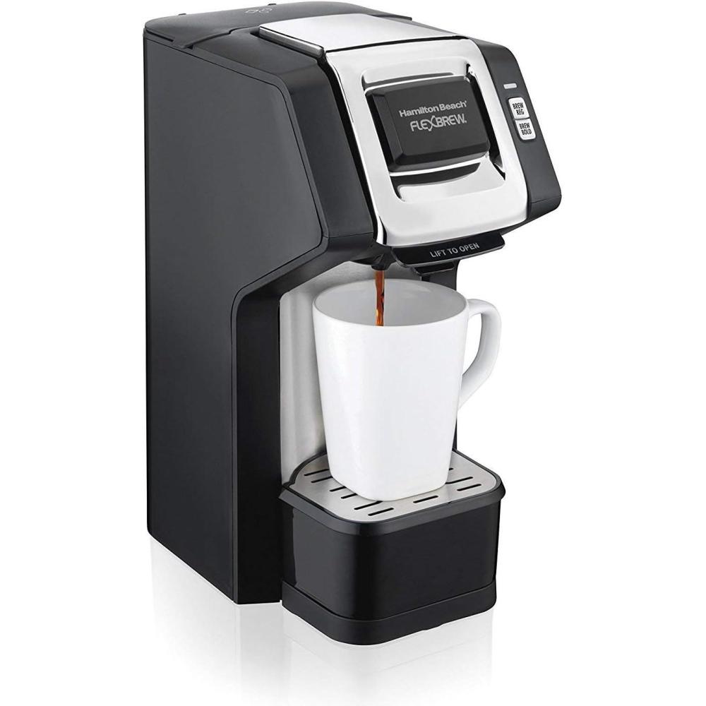 image:imageHamilton Beach 49945 FlexBrew SingleServe Coffee Maker Compatible with Pod Packs and Grounds 1 Cup RedBlack Silver