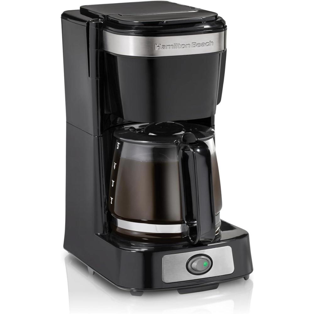 image:imageHamilton Beach 5 Cup Drip Coffee Maker with Easy FrontFill Basket Compact Design Programmable Clock Glass Carafe Auto Pause and Pour Black amp Stainless Steel 461115 Cup Works with Smart Plugs