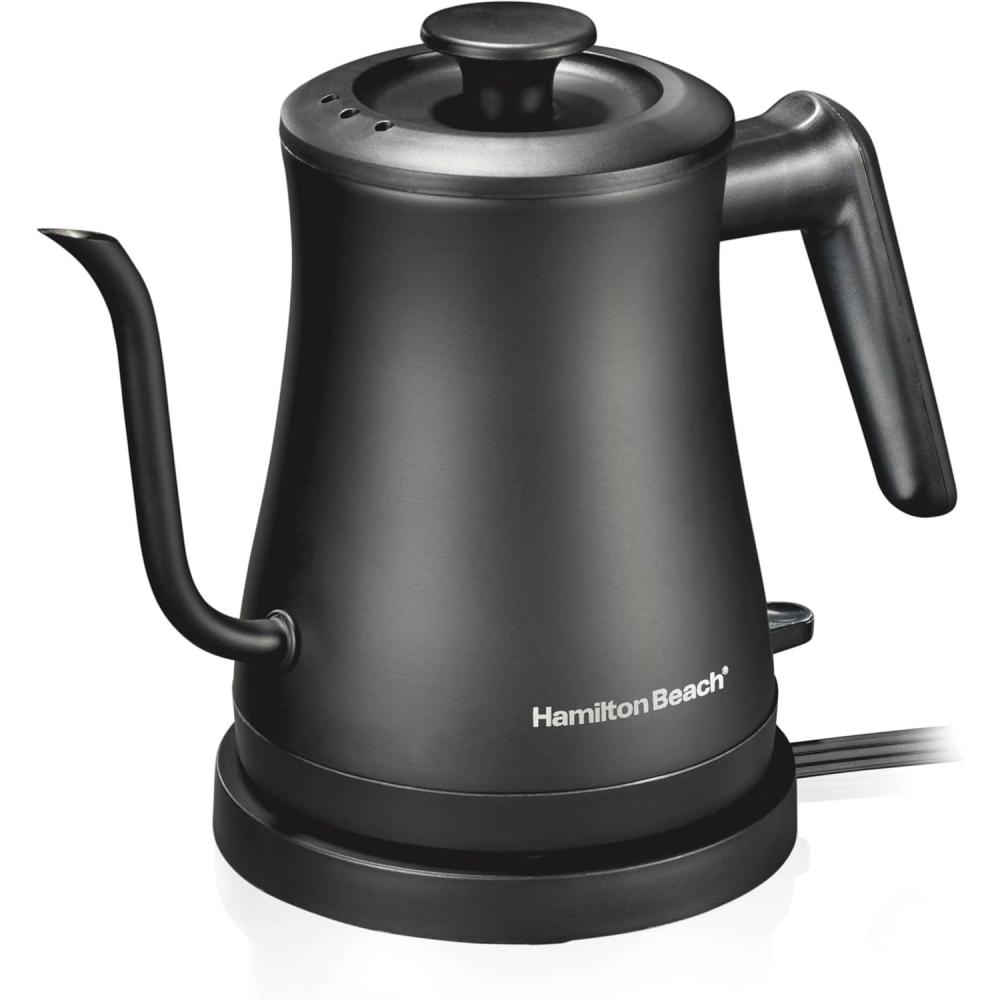 image:imageHamilton Beach Compact 20 oz 06 Liter Gooseneck Electric Kettle for Boiling Water Pour Over Coffee Tea Ultra Fast Heating With 1200 Watts Stainless Steel BPAFree Interior Black 4104506 Quarts