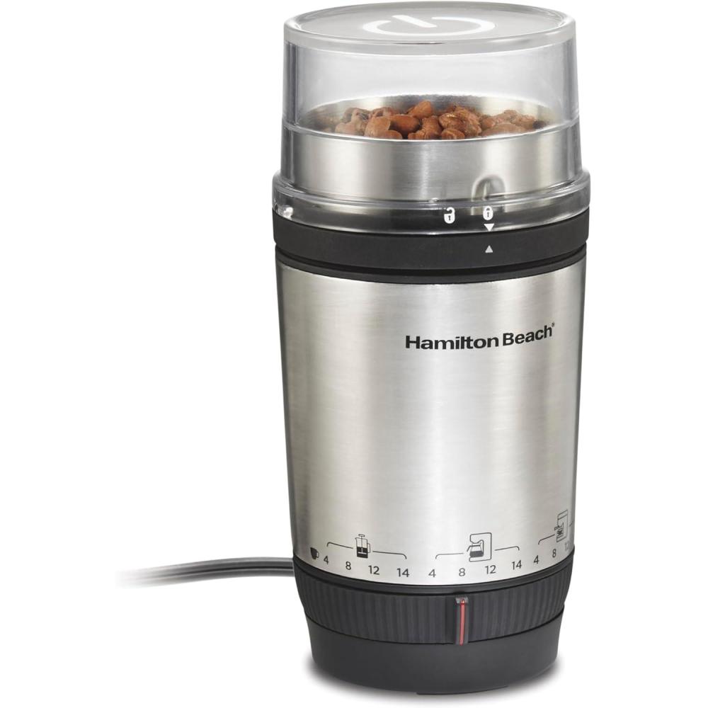 image:imageHamilton Beach Custom Grind Electric Coffee Grinder for 414 Cups OnePress HandFree Operation with Auto Shutoff Removable Grinding Bowl For Easy Pour and Clean Stainless Steel 80406414 Cups