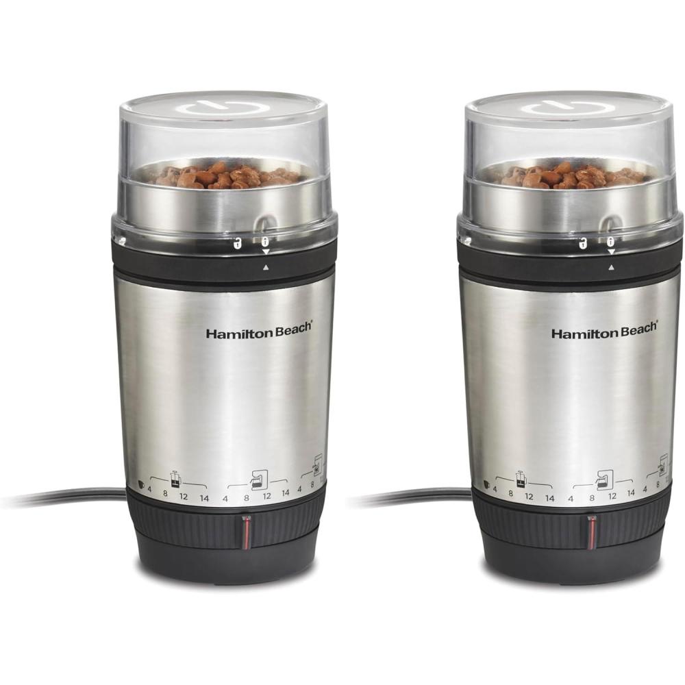 image:imageHamilton Beach Custom Grind Electric Coffee Grinder for 414 Cups OnePress HandFree Operation with Auto Shutoff Removable Grinding Bowl For Easy Pour and Clean Stainless Steel 80406414 Cups Pack of 2