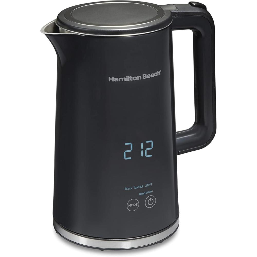 image:imageHamilton Beach Digital Temperature Control Electric Tea Kettle Hot Water Boiler amp Heater 17L 5 Preset Modes Keep Warm Fast Boil 1500 Watts BPA Free CoolTouch Exterior Black 4103318 Quarts