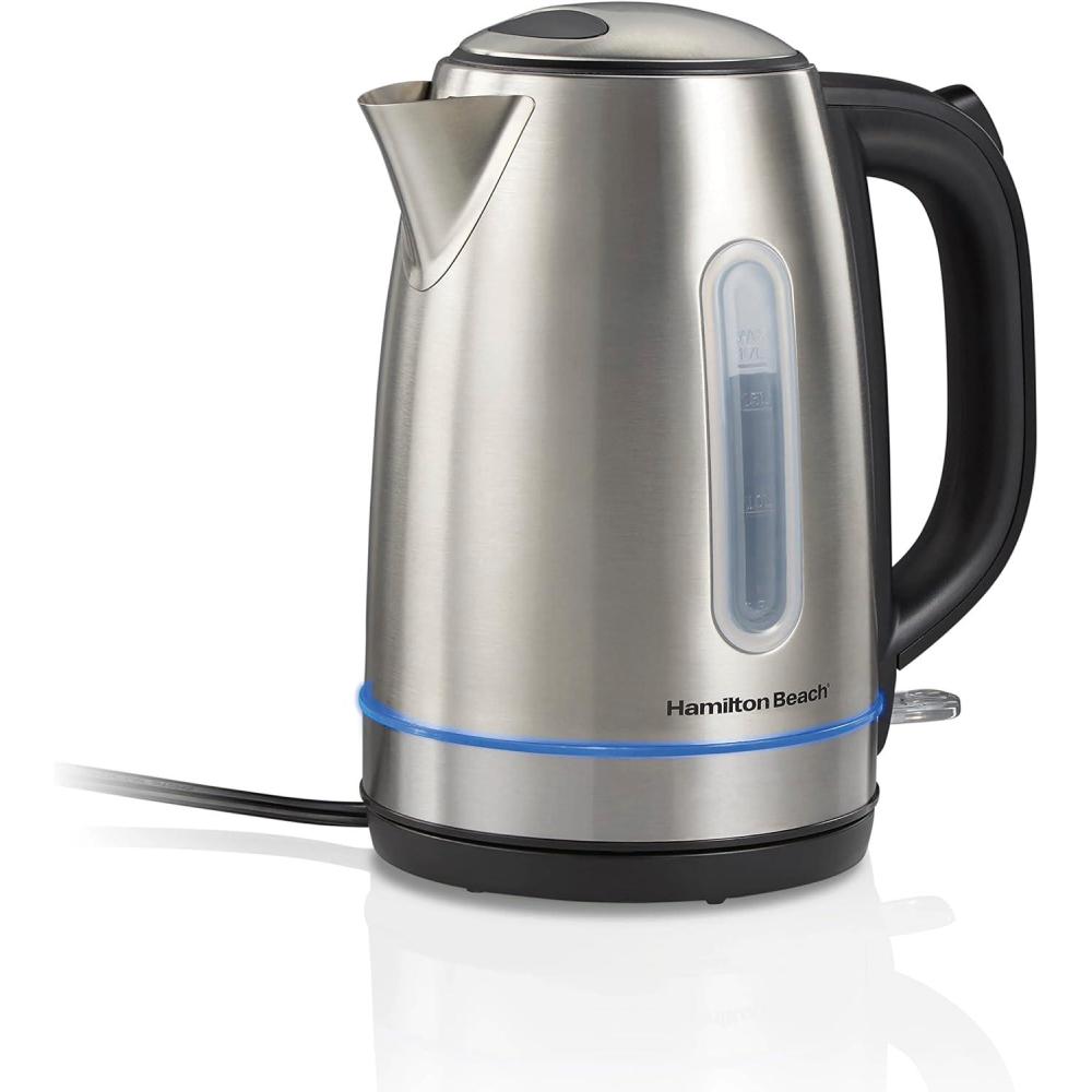 image:imageHamilton Beach Electric Tea Kettle Water Boiler amp Heater 17 Liter Cordless Serving 1500 Watts for Fast Boiling AutoShutoff and BoilDry Protection Stainless Steel with LED Light Ring 41037Stainless Steel with LED Light Ring