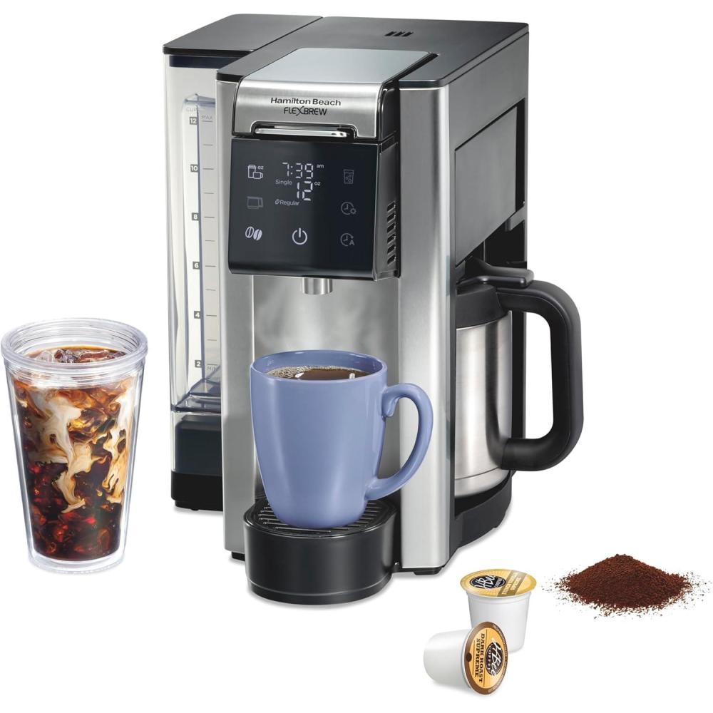 image:imageHamilton Beach FlexBrew Advanced 5in1 Thermal Programmable 12 Cup Drip and Single Serve Hot amp Iced Coffee Maker Movable 60oz Water Reservoir Use Pod Packs and Grounds Fast Brewing Black 49929