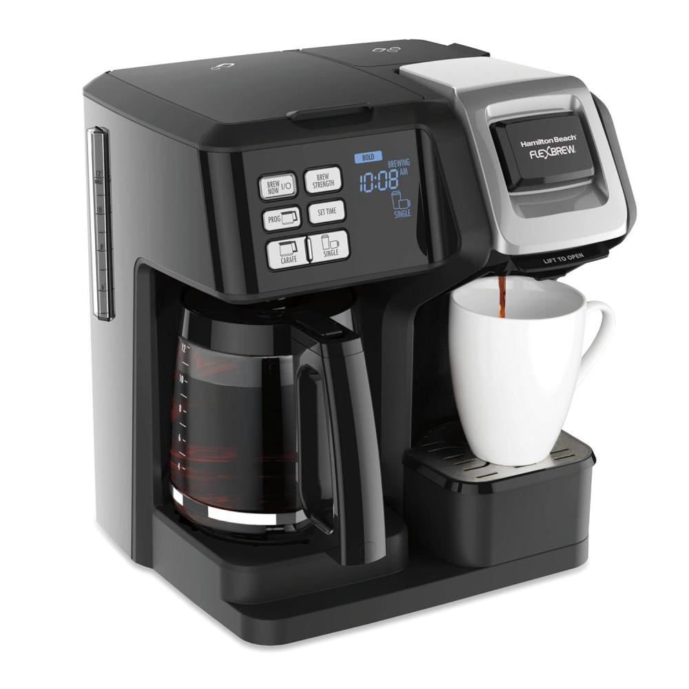 image:imageHamilton Beach FlexBrew Trio 2Way Coffee Maker Compatible with KCup Pods or Grounds Combo Single Serve amp Full 12c Pot Black Fast Brewing 49902Black