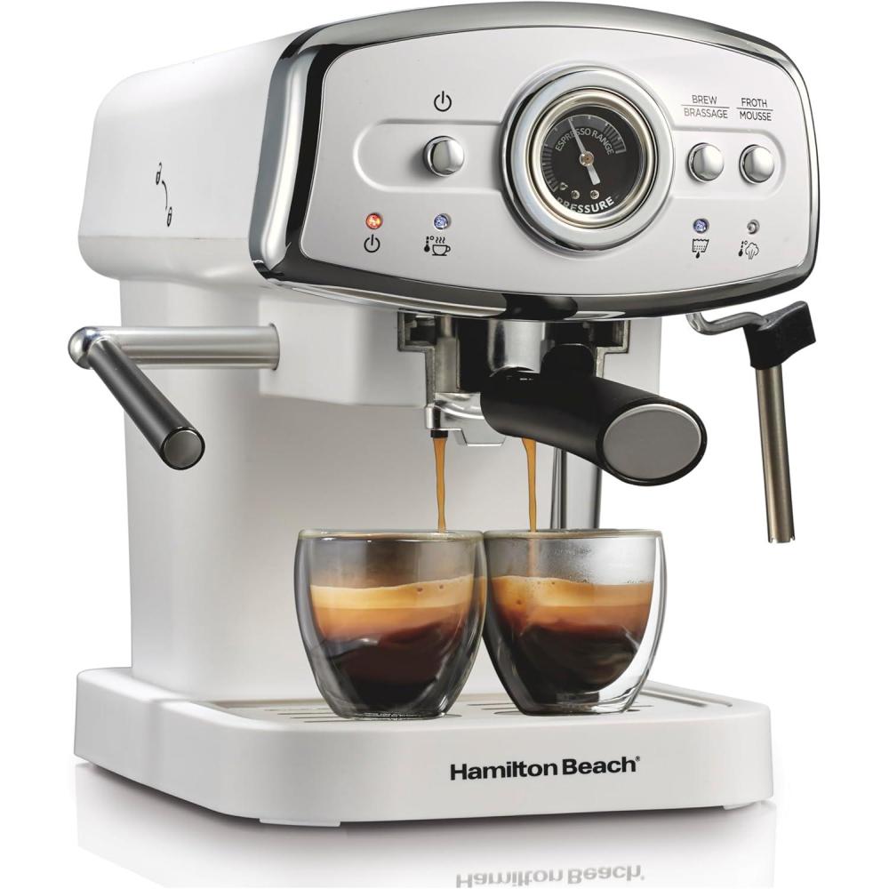 image:imageHamilton Beach Slide amp Lock Espresso Machine With Milk Frother Steam Wand For Cappuccino amp Latte 15 Bar Pump and Two Spouts Removable Reservoir Compact Retro Design Black 40730White