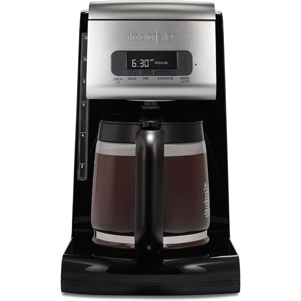 image:imageProctor Silex Platinum Series FrontFill Drip Coffee Maker Digital amp Programmable 12 Cup Glass Carafe Black and Silver 4368712 Cup Digital Programmable