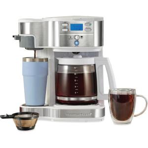 image:imageHamilton Beach 2Way Programmable Coffee Maker 12 Cup Glass Carafe And Single Serve Coffee Maker Black with Stainless Steel Accents 49980RGWhite