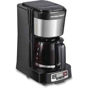 image:imageHamilton Beach 5 Cup Drip Coffee Maker with Easy FrontFill Basket Compact Design Programmable Clock Glass Carafe Auto Pause and Pour Black amp Stainless Steel 461115 Cup  Programmable Clock