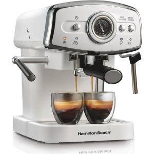 image:imageHamilton Beach Slide amp Lock Espresso Machine With Milk Frother Steam Wand For Cappuccino amp Latte 15 Bar Pump and Two Spouts Removable Reservoir Compact Retro Design Black 40730White