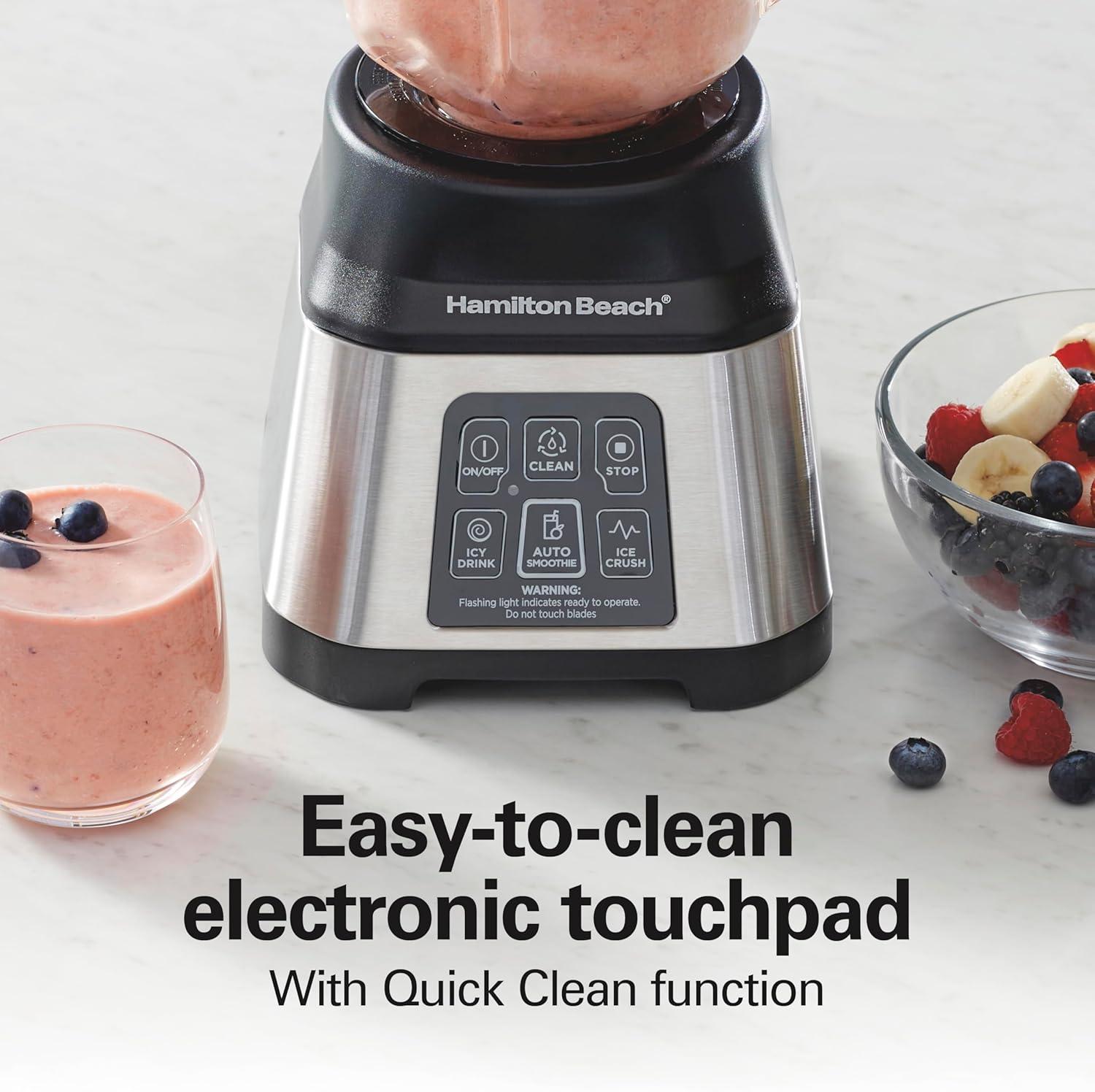 image:imageHamilton Beach Blender for Smoothies with 5 Functions Including Auto Smoothie Cycle Wave Action System for Ultra Smooth Results 850 Watts 40oz BPA Free Glass Jar Stainless Steel 56208Stainless Steel