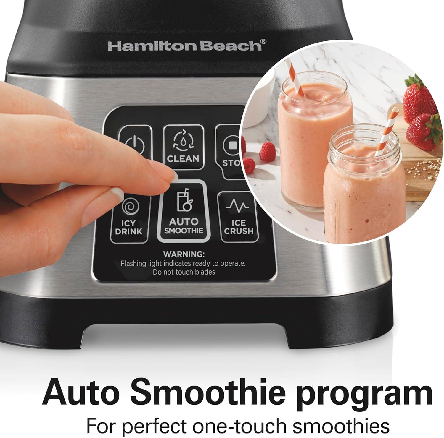 image:imageHamilton Beach Blender for Smoothies with 5 Functions Including Auto Smoothie Cycle Wave Action System for Ultra Smooth Results 850 Watts 40oz BPA Free Glass Jar Stainless Steel 56208Stainless Steel