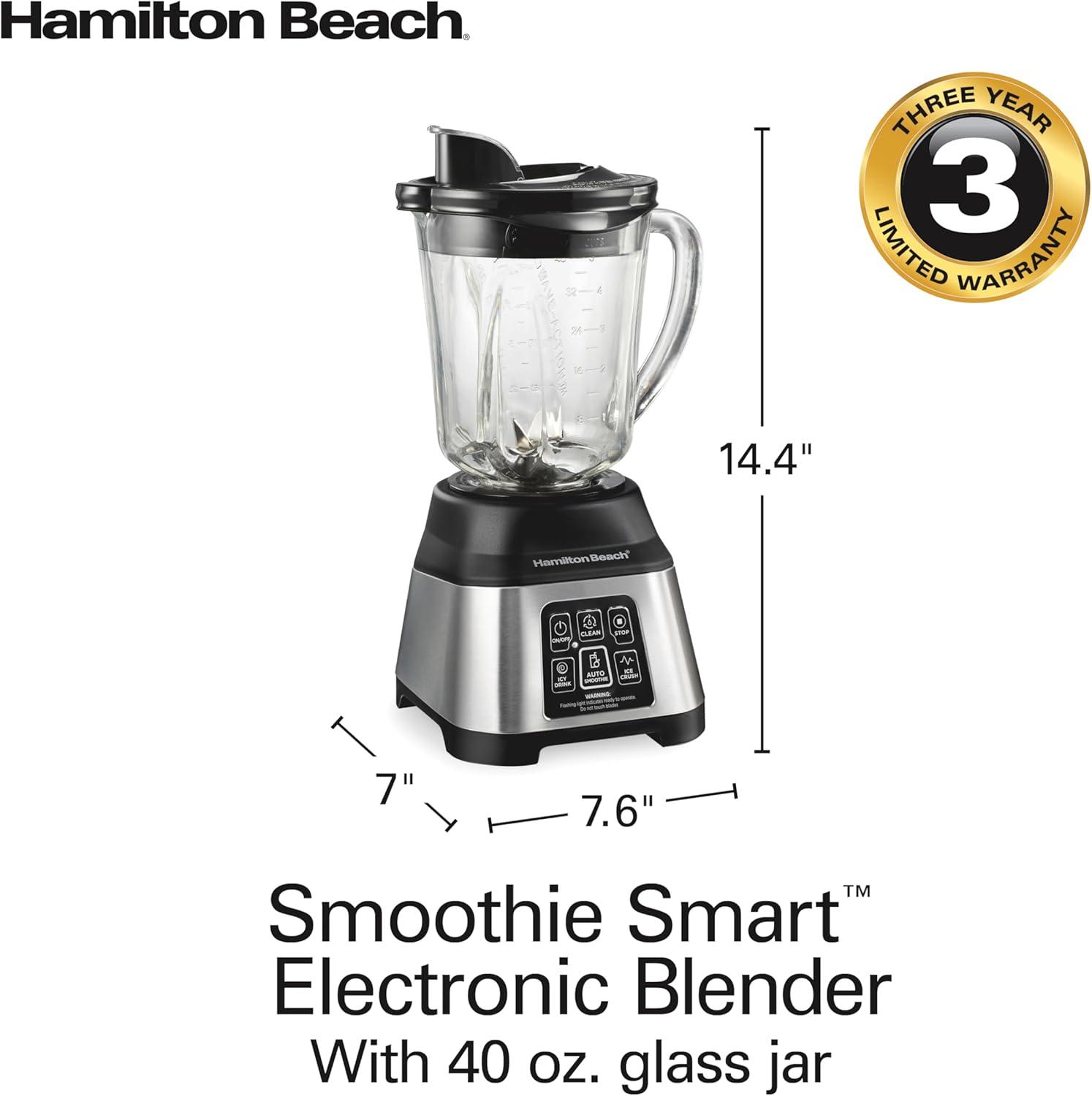 image:imageHamilton Beach Blender for Smoothies with 5 Functions Including Auto Smoothie Cycle Wave Action System for Ultra Smooth Results 850 Watts 40oz BPA Free Glass Jar Stainless Steel 56208Stainless Steel