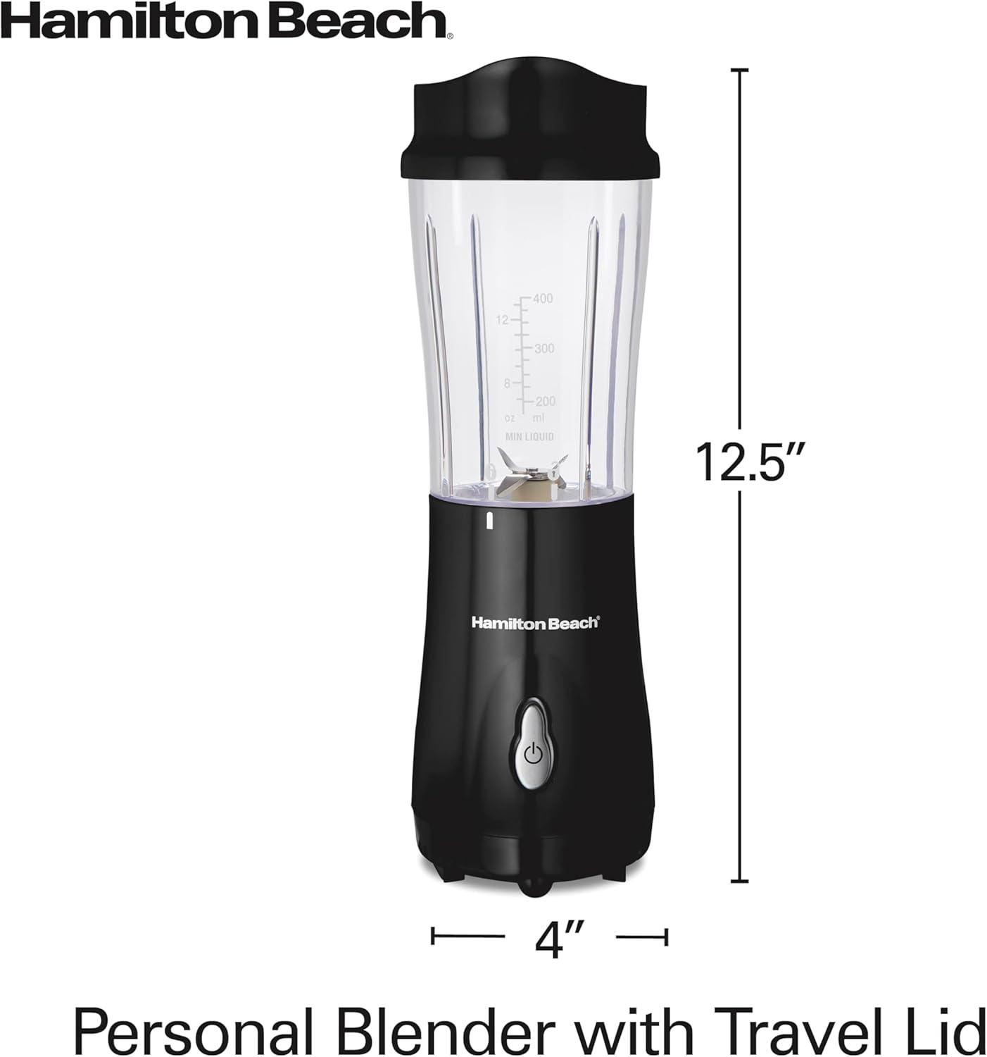 image:imageHamilton Beach Portable Blender for Shakes and Smoothies 14 Oz BPA Free Travel Cup amp Lid Durable Stainless Steel Blades Personal Smoothie Blender 2 Jars White 51102VBlack