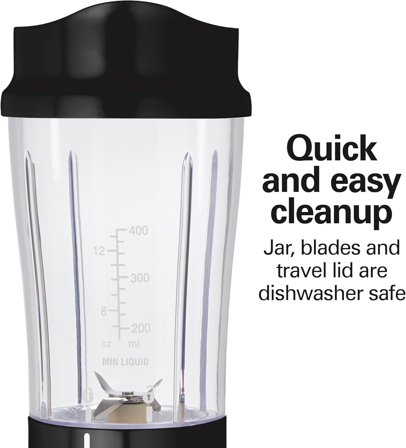 image:imageHamilton Beach Portable Blender for Shakes and Smoothies 14 Oz BPA Free Travel Cup amp Lid Durable Stainless Steel Blades Personal Smoothie Blender 2 Jars White 51102VBlack